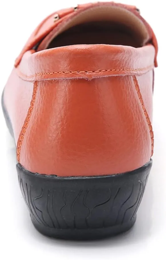 WERWAES Classic Leather Loafers for Womens Casual Lightweight Non-slip Moccasins Flats Office Driving Walking Slip on Ladies Loafers Shoes