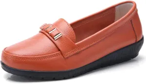 WERWAES Classic Leather Loafers for Womens Casual Lightweight Non-slip Moccasins Flats Office Driving Walking Slip on Ladies Loafers Shoes
