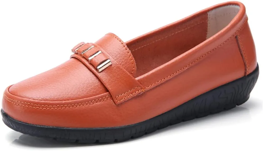 WERWAES Classic Leather Loafers for Womens Casual Lightweight Non-slip Moccasins Flats Office Driving Walking Slip on Ladies Loafers Shoes