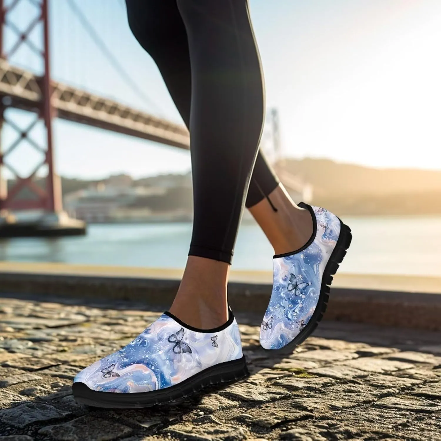 Women Sports Air Running Sneakers Lightweight Slide-in Casual Walking Shoes（Black Sole）