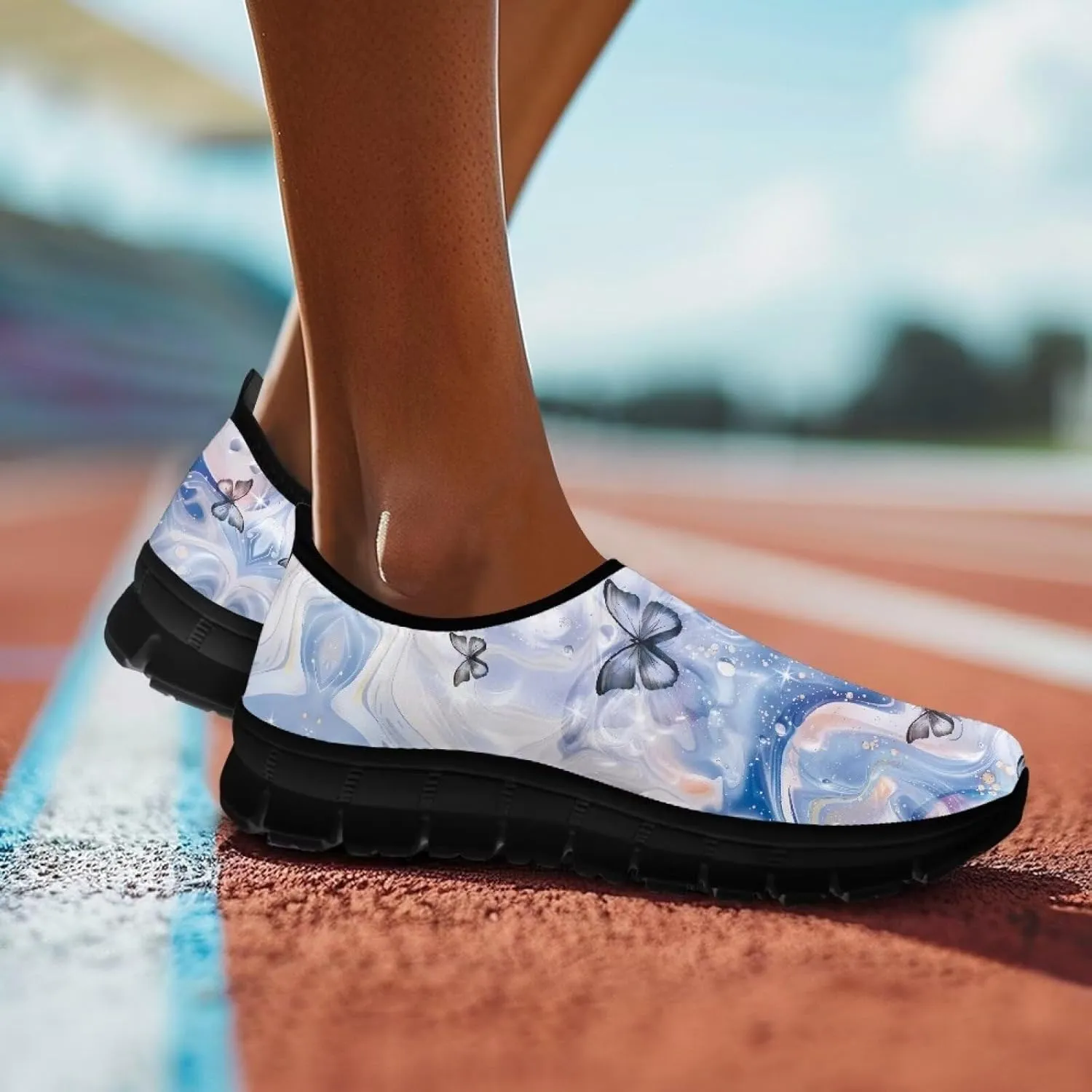 Women Sports Air Running Sneakers Lightweight Slide-in Casual Walking Shoes（Black Sole）