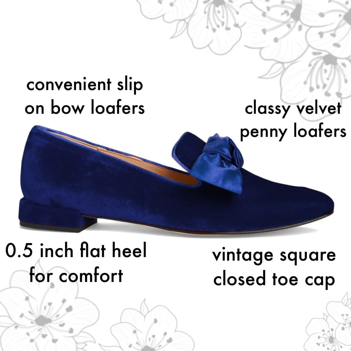 Women Velvet Bow Flats Closed Square Toe Slip On Flat Penny Loafers Comfort Bow-Knot Ballet Flats Office Ladies Work Flat Heel Dress Shoes Fashion Casual Club Driver Flats Fall 4-11 M US