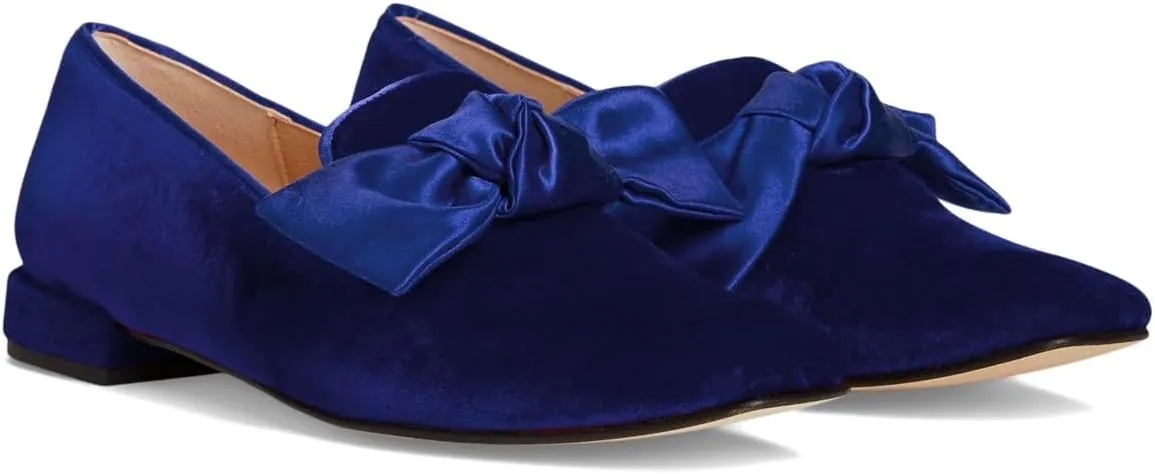 Women Velvet Bow Flats Closed Square Toe Slip On Flat Penny Loafers Comfort Bow-Knot Ballet Flats Office Ladies Work Flat Heel Dress Shoes Fashion Casual Club Driver Flats Fall 4-11 M US