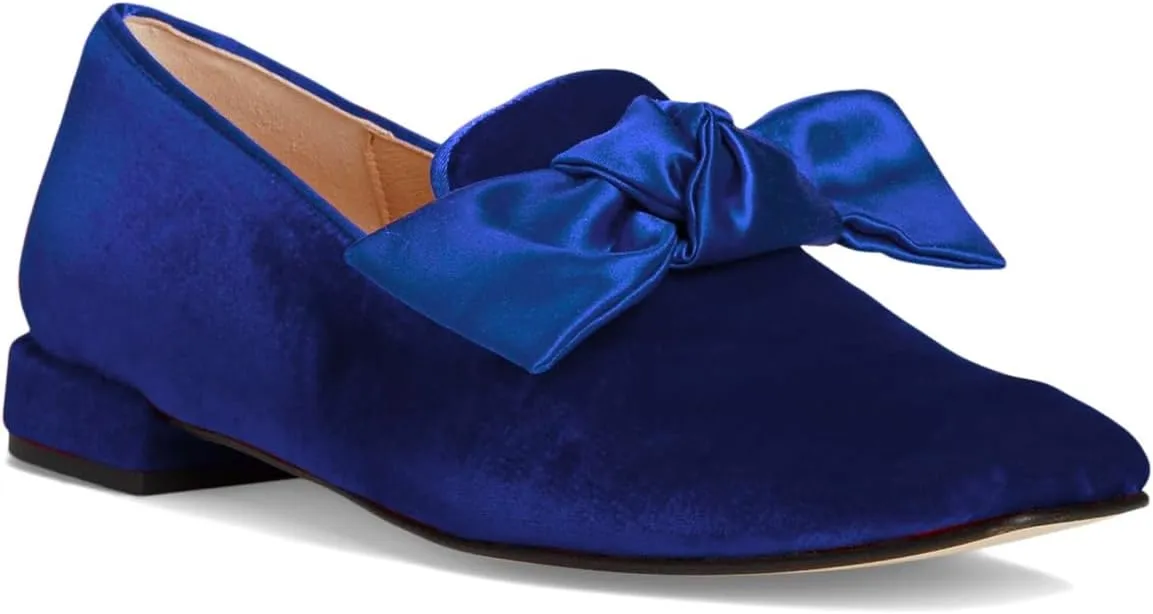 Women Velvet Bow Flats Closed Square Toe Slip On Flat Penny Loafers Comfort Bow-Knot Ballet Flats Office Ladies Work Flat Heel Dress Shoes Fashion Casual Club Driver Flats Fall 4-11 M US