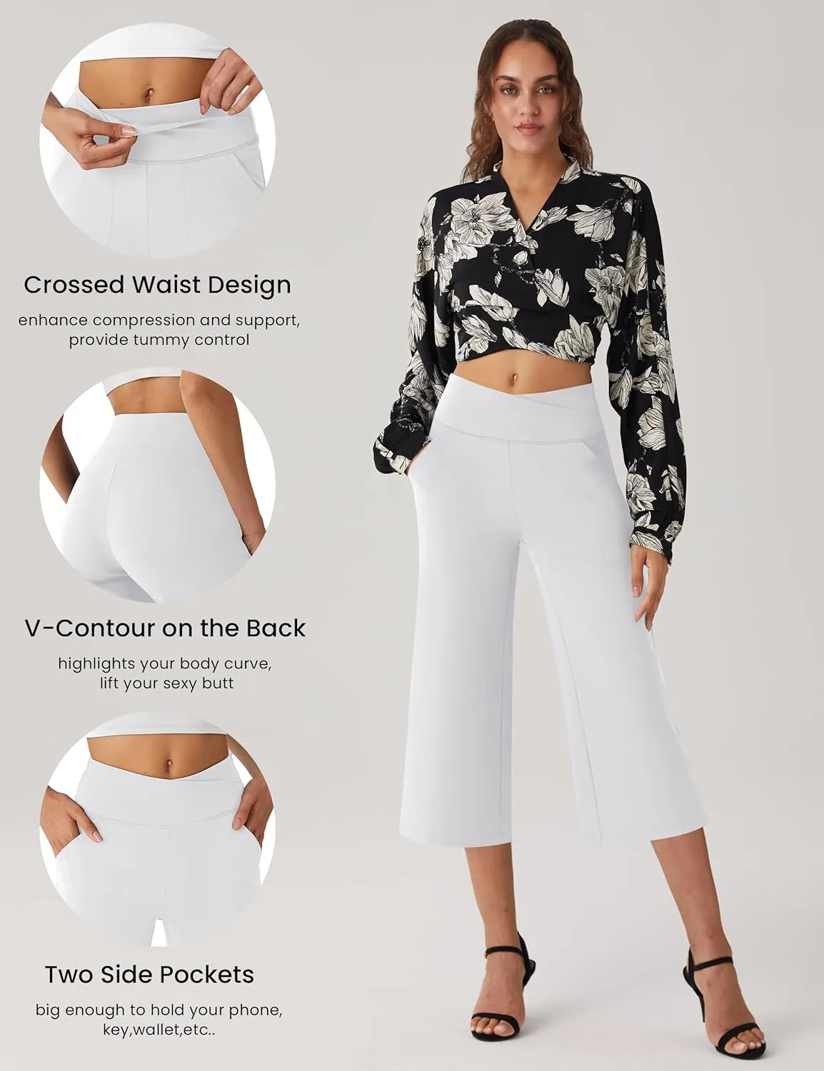 Women's Capri Pants High Waist Yoga Capri with Pockets Crossover Casual Crop Capris Pants