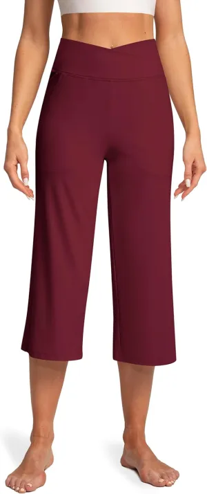 Women's Capri Pants High Waist Yoga Capri with Pockets Crossover Casual Crop Capris Pants