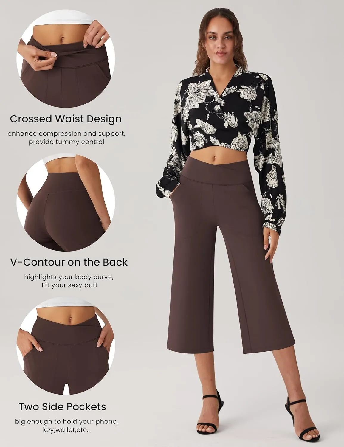 Women's Capri Pants High Waist Yoga Capri with Pockets Crossover Casual Crop Capris Pants