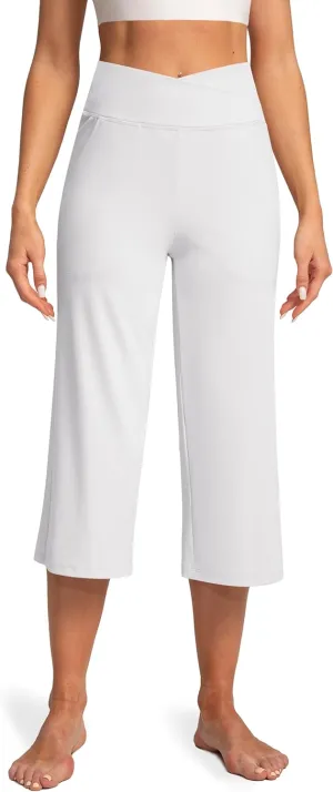 Women's Capri Pants High Waist Yoga Capri with Pockets Crossover Casual Crop Capris Pants