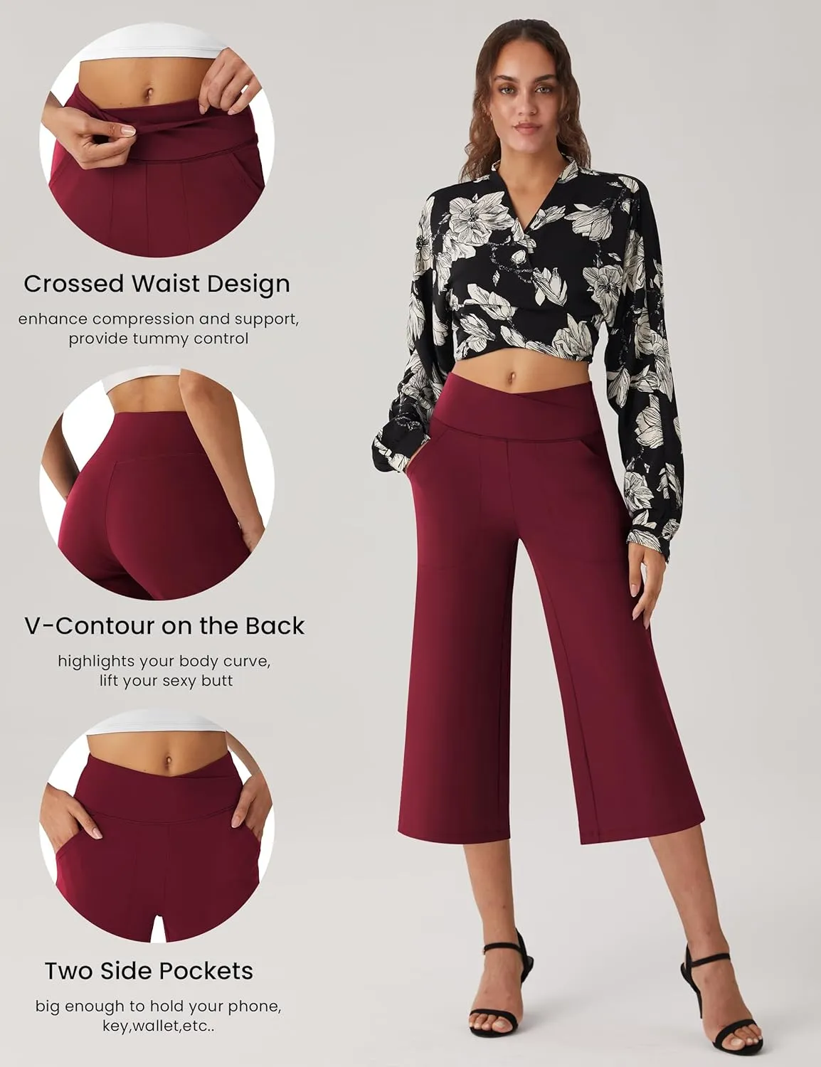 Women's Capri Pants High Waist Yoga Capri with Pockets Crossover Casual Crop Capris Pants
