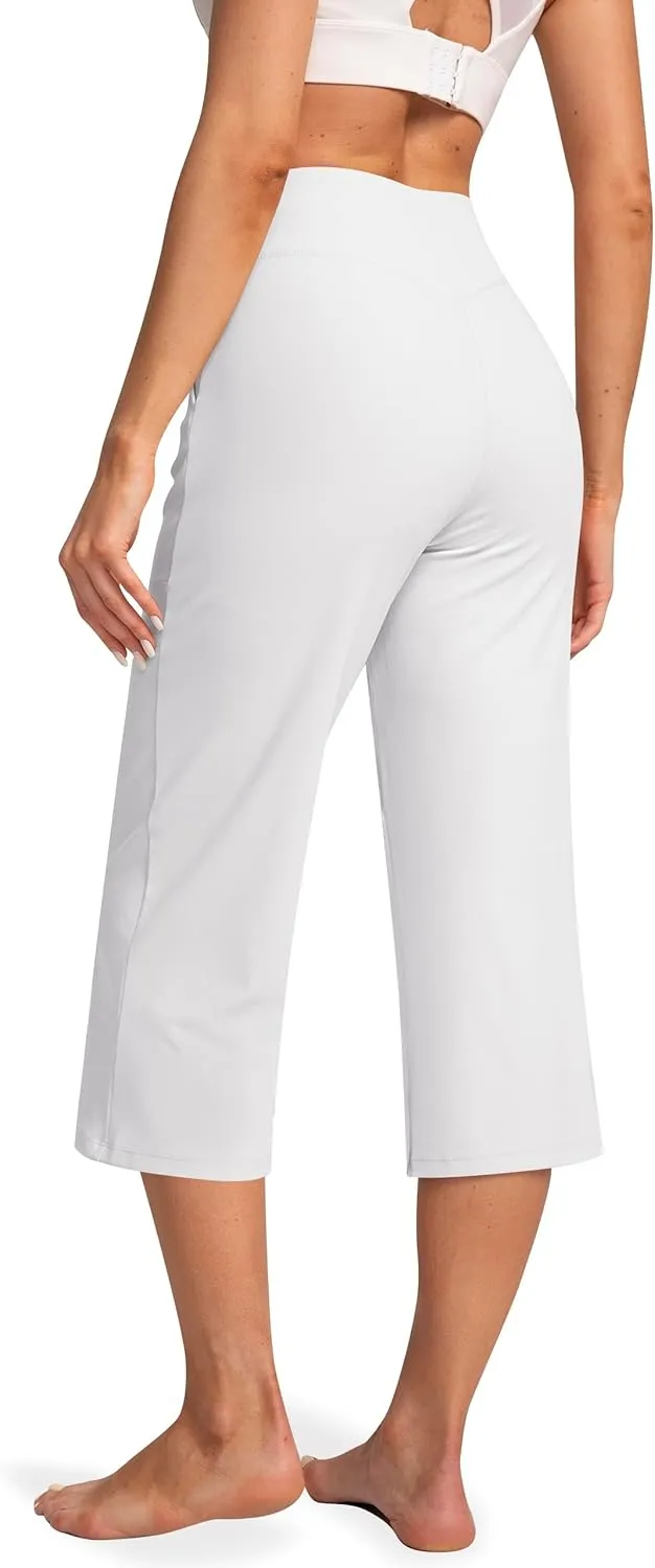 Women's Capri Pants High Waist Yoga Capri with Pockets Crossover Casual Crop Capris Pants
