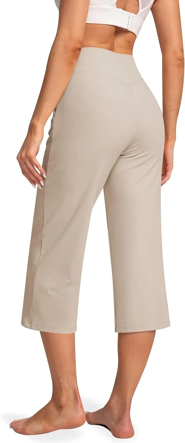 Women's Capri Pants High Waist Yoga Capri with Pockets Crossover Casual Crop Capris Pants