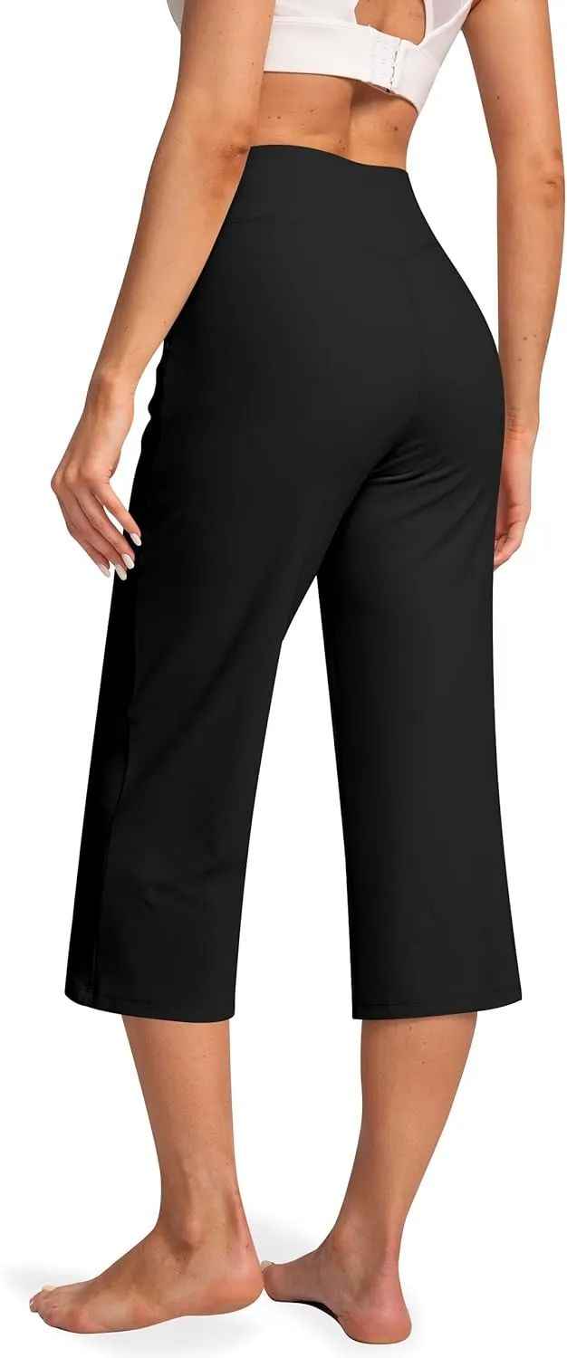 Women's Capri Pants High Waist Yoga Capri with Pockets Crossover Casual Crop Capris Pants