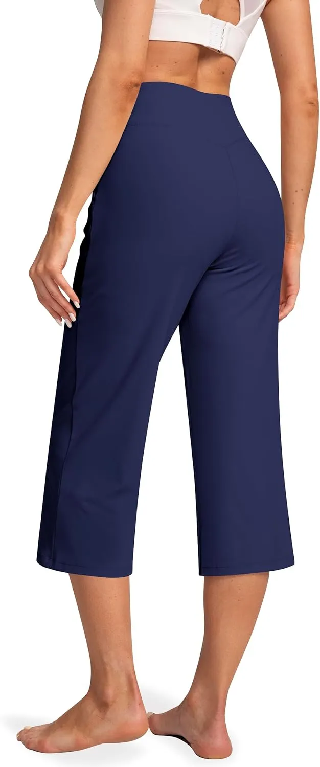 Women's Capri Pants High Waist Yoga Capri with Pockets Crossover Casual Crop Capris Pants