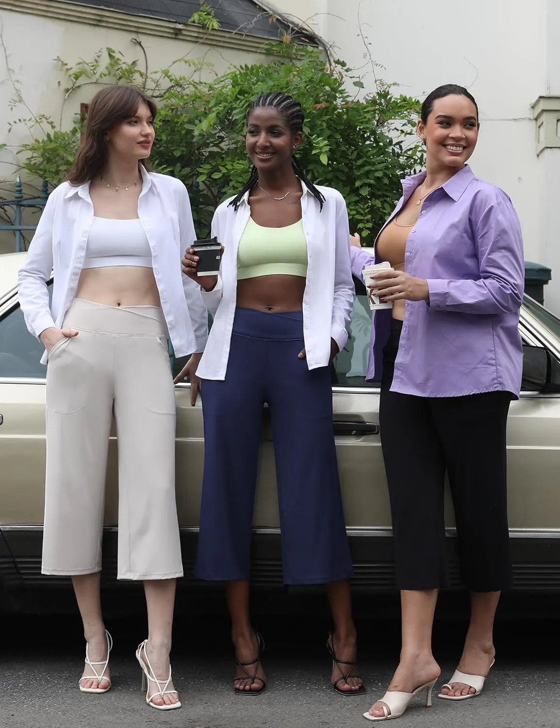 Women's Capri Pants High Waist Yoga Capri with Pockets Crossover Casual Crop Capris Pants