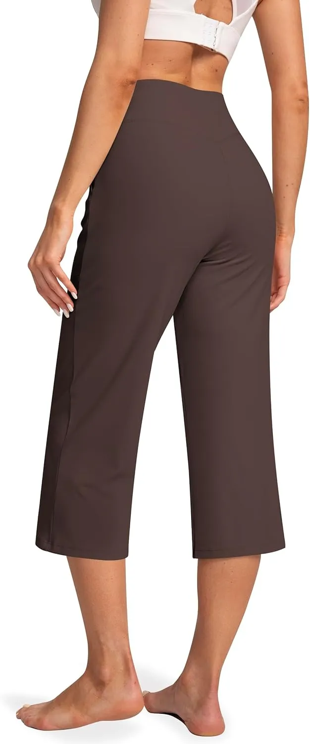 Women's Capri Pants High Waist Yoga Capri with Pockets Crossover Casual Crop Capris Pants