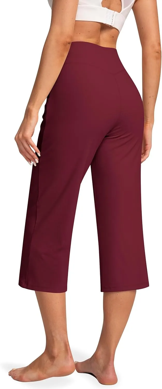 Women's Capri Pants High Waist Yoga Capri with Pockets Crossover Casual Crop Capris Pants