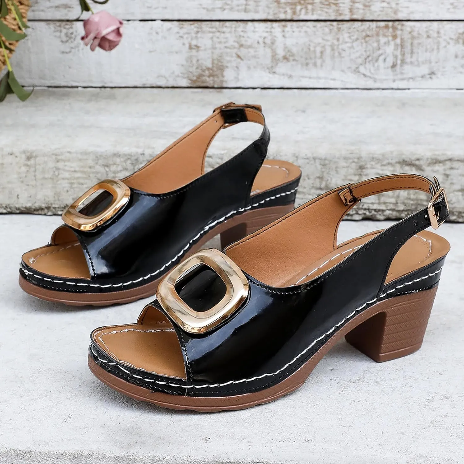 Women's Casual Thick Heel Fish Mouth Thick Sole Women's Slippers Fashionable Open Toe Tan Sandals for Women Low