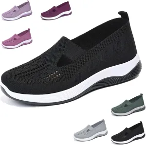 Women's Comfortable Breathable Knitted Sneakers, Women's Woven Orthopedic Breathable Soft Shoes, Light Slip-On Flat Bottom Casual Non-Slip Sneakers