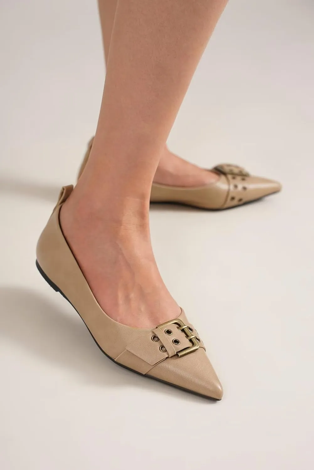 Womens Flat Shoes Pointed Toe Flats Slip-On Shoes Buckle Design Flats Comfortable Casual Dressy Shoes