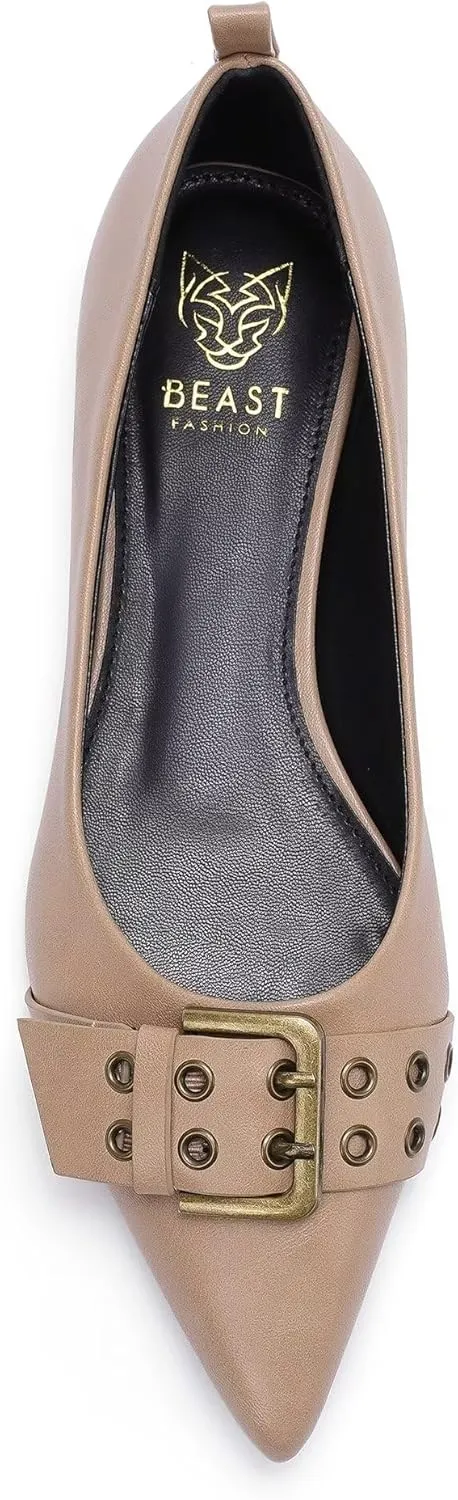 Womens Flat Shoes Pointed Toe Flats Slip-On Shoes Buckle Design Flats Comfortable Casual Dressy Shoes