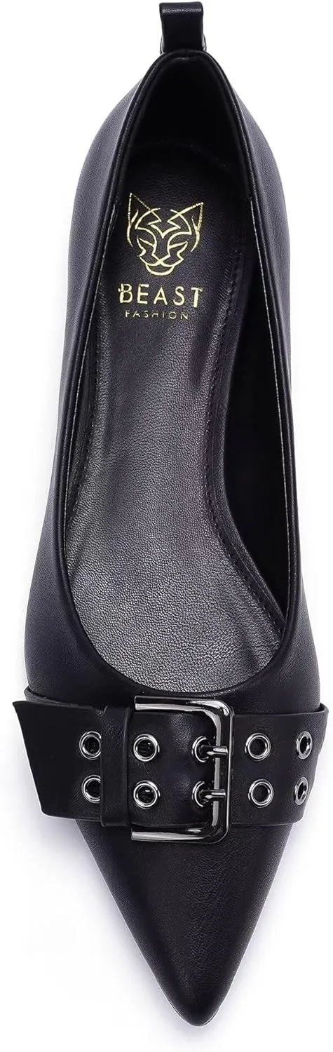 Womens Flat Shoes Pointed Toe Flats Slip-On Shoes Buckle Design Flats Comfortable Casual Dressy Shoes