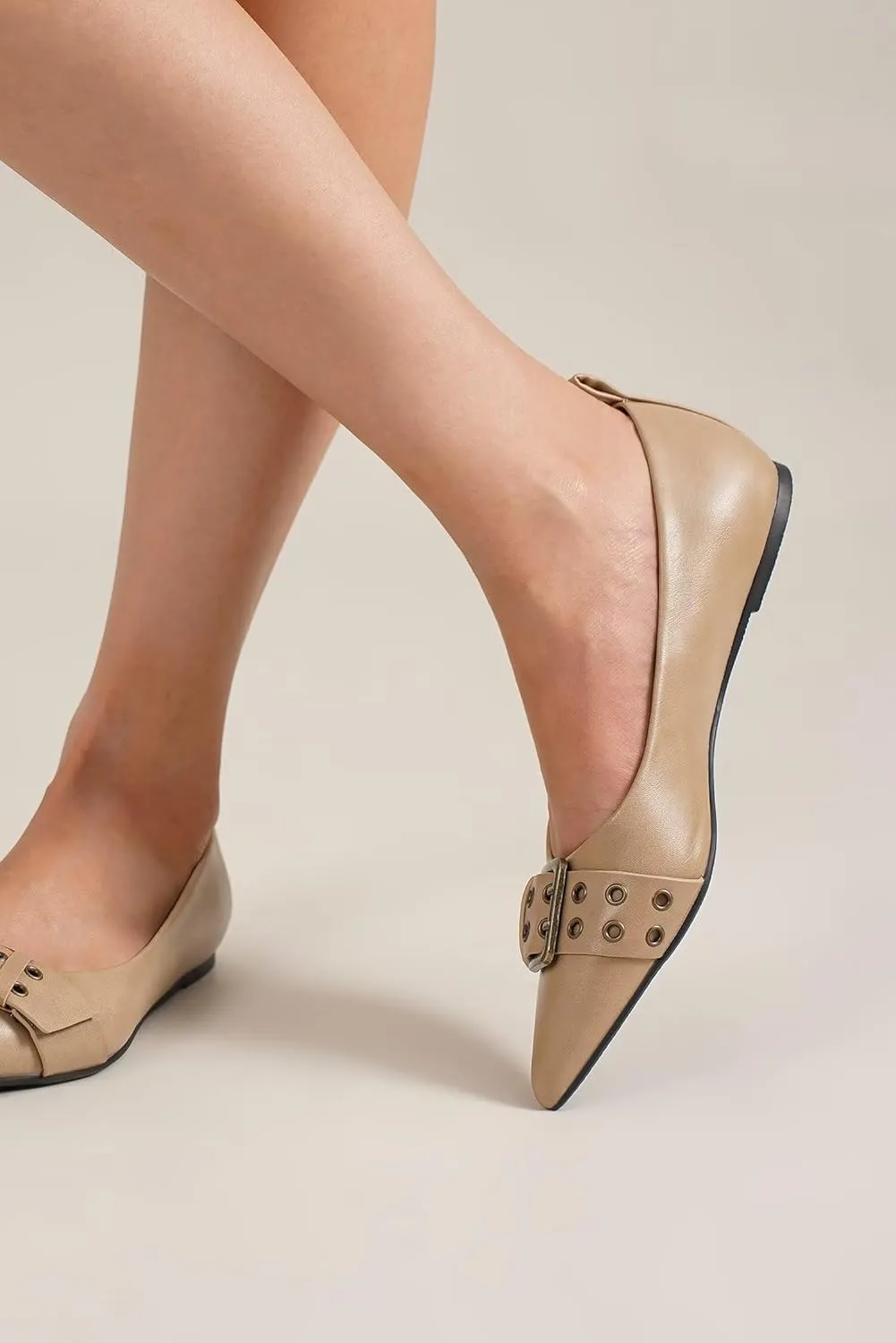 Womens Flat Shoes Pointed Toe Flats Slip-On Shoes Buckle Design Flats Comfortable Casual Dressy Shoes