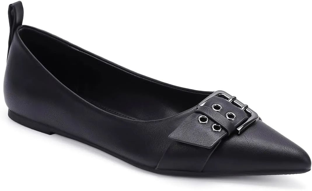 Womens Flat Shoes Pointed Toe Flats Slip-On Shoes Buckle Design Flats Comfortable Casual Dressy Shoes