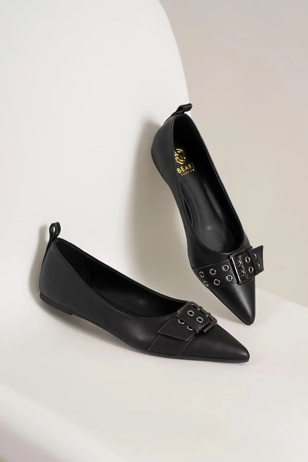 Womens Flat Shoes Pointed Toe Flats Slip-On Shoes Buckle Design Flats Comfortable Casual Dressy Shoes