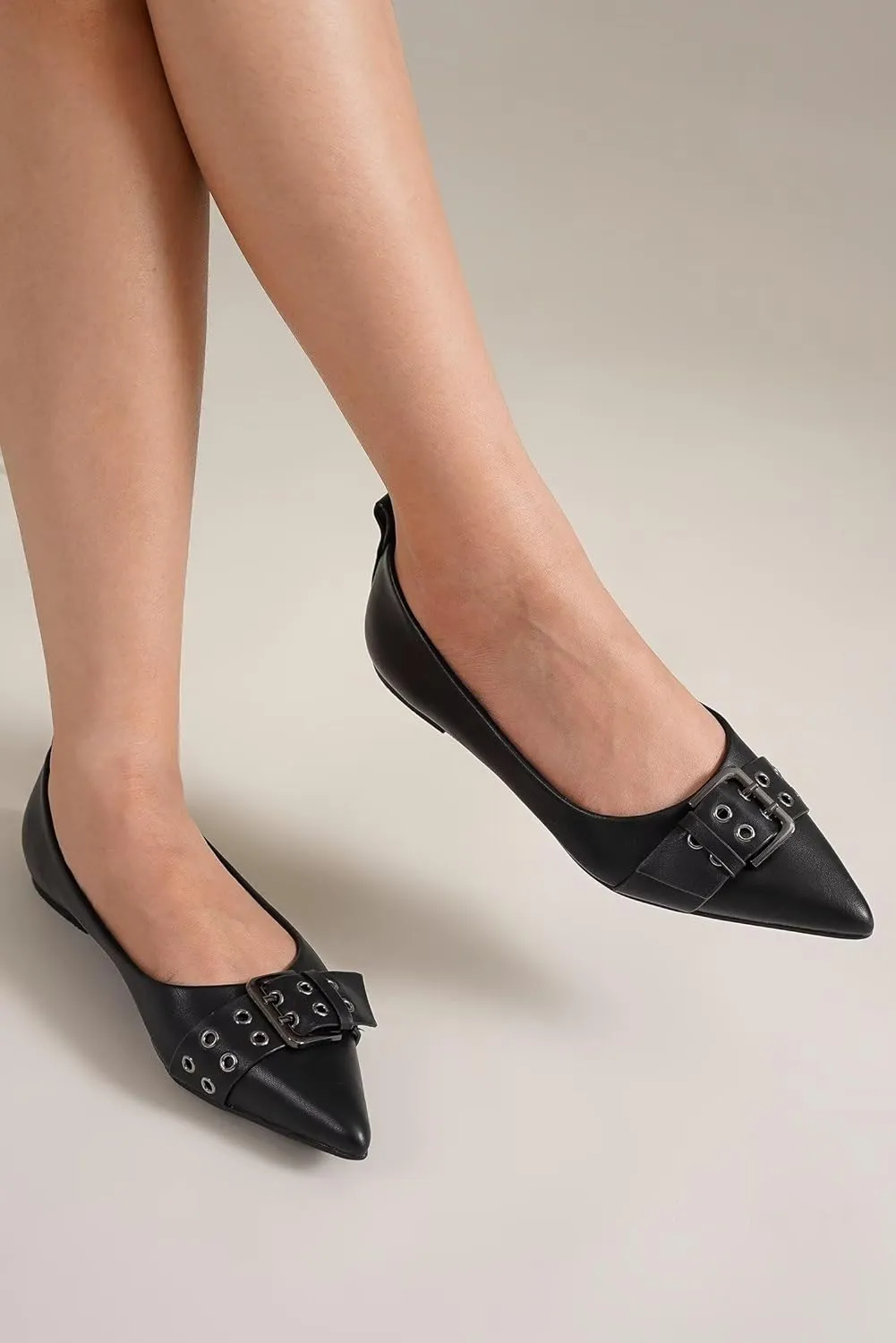 Womens Flat Shoes Pointed Toe Flats Slip-On Shoes Buckle Design Flats Comfortable Casual Dressy Shoes