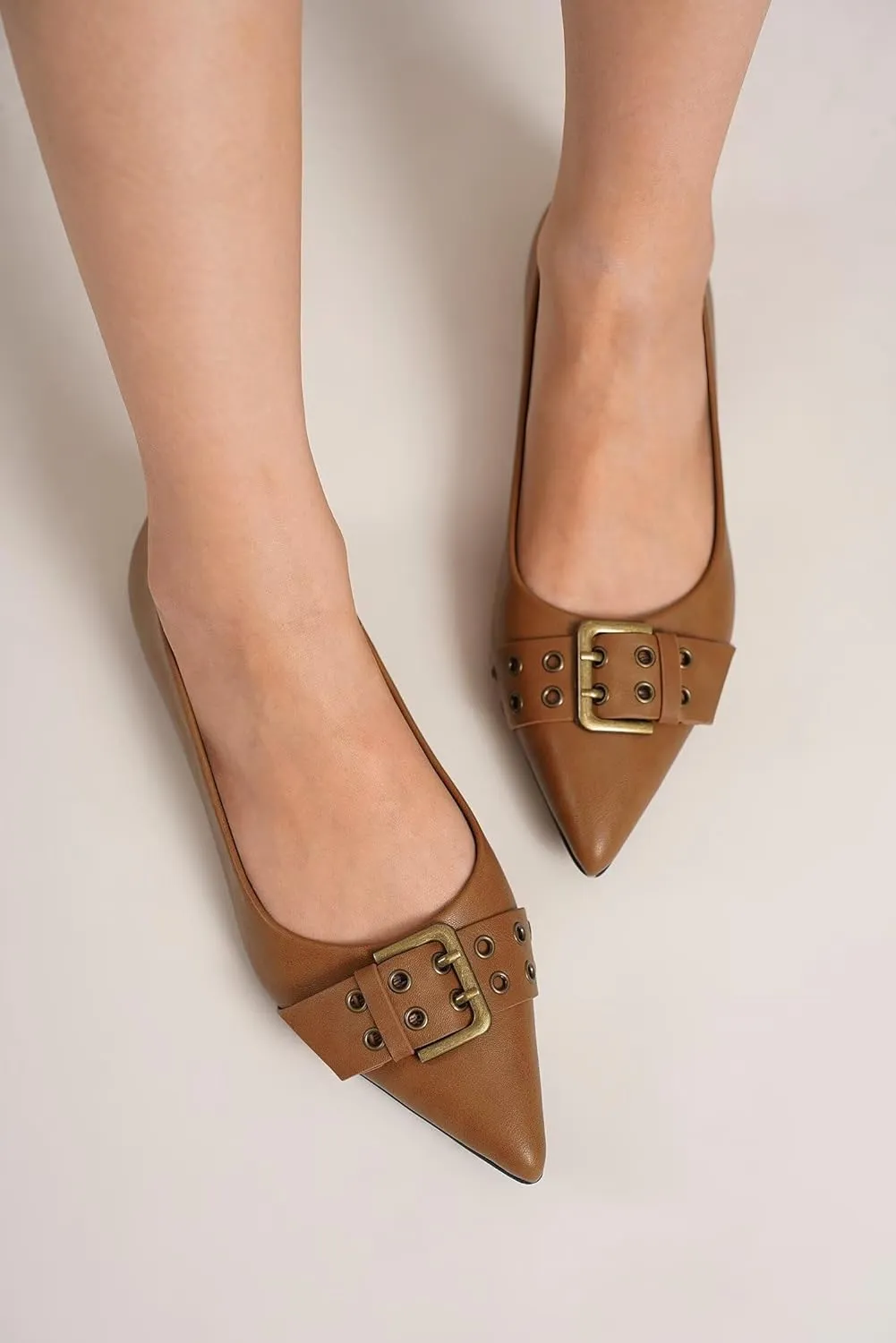 Womens Flat Shoes Pointed Toe Flats Slip-On Shoes Buckle Design Flats Comfortable Casual Dressy Shoes