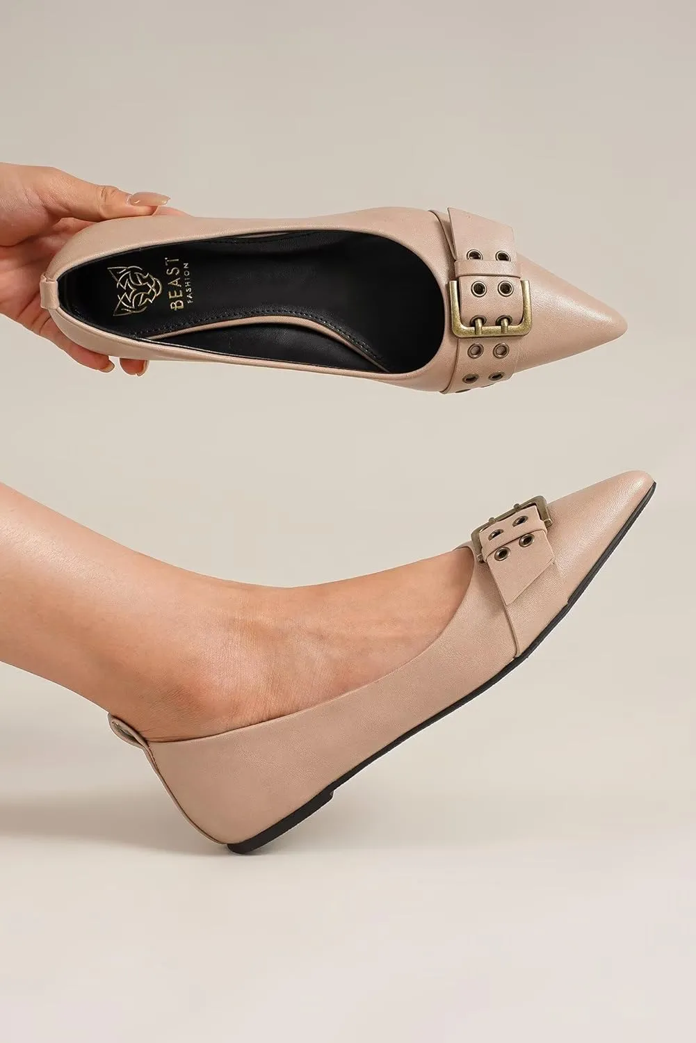 Womens Flat Shoes Pointed Toe Flats Slip-On Shoes Buckle Design Flats Comfortable Casual Dressy Shoes