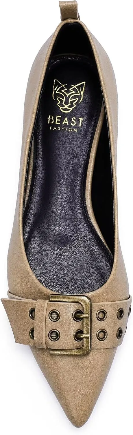 Womens Flat Shoes Pointed Toe Flats Slip-On Shoes Buckle Design Flats Comfortable Casual Dressy Shoes