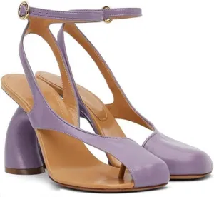 Women's Flip Flop High Heeled Sandals Square Toe Cutout Leather Dress Shoes Adjustable Strappy Pumps for Party