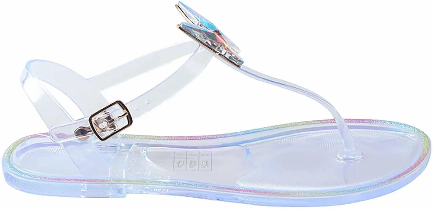 Womens Flip Flops Stunner Womens Casual Light Up Flip Flops T-strap Jelly Sandals Summer Flat Beach Rain Shoes