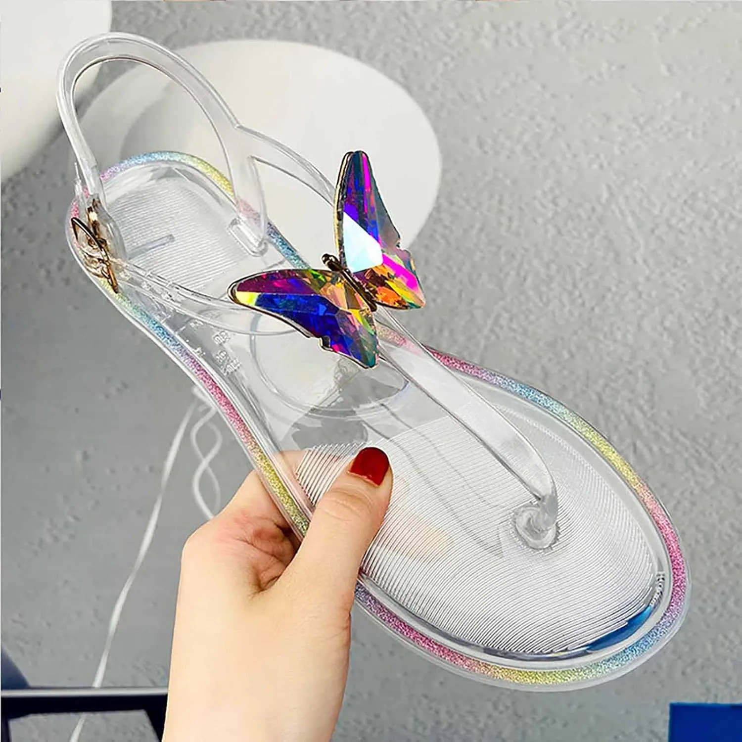 Womens Flip Flops Stunner Womens Casual Light Up Flip Flops T-strap Jelly Sandals Summer Flat Beach Rain Shoes