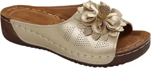Women's Floral Embellished Wedge Slipper Orthopedic Solid Open Toe Sandal Platform Arch Support Slide Slip on Sandals