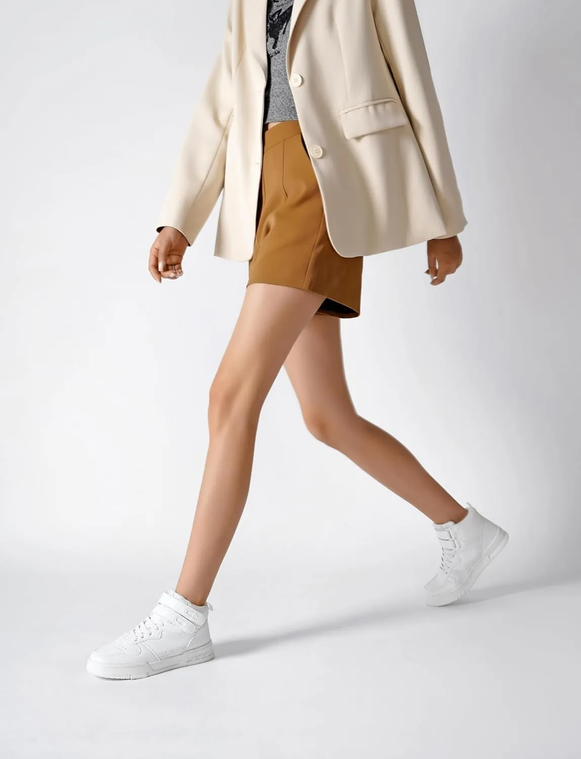 Women's High Top Fashion Basketball Ankle Boots Walking Tennis Shoes Platform Hook and Loop Casual Faux Leather Hidden Heels Sneaker