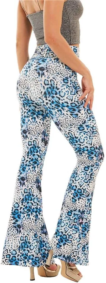Women's High Waisted Flare Palazzo Wide Leg Lounge Pants Stretchy Bell Bottom Flare Long Pants Printed and Soft