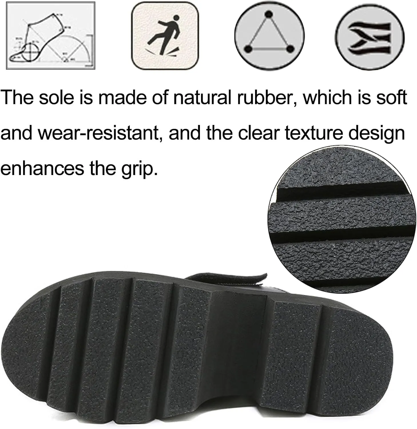 Women's Leather Platform Block Heel Slip On Sandals Round Open Toe Lug Sole Chunky Heel Fashion Slides Sandals for Party Evening Dating Slippers