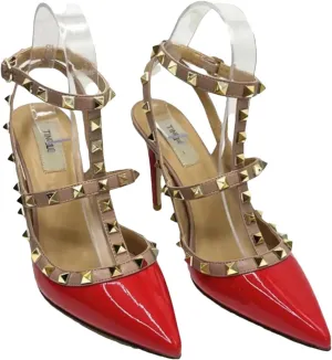 Women's Leather Rivet Pumps, Black Slim Stiletto Wedding Party Heels