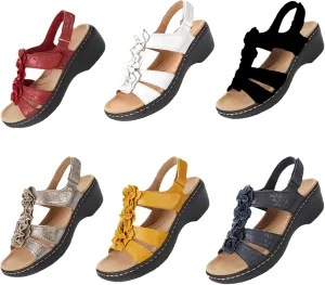 Womens Libiyi Vintage Flowers Fish Mouth Sandals with Orthopedic Arch-Support Wedge Platform Bohemian Adjustable Ankle Strap Casual Sandals