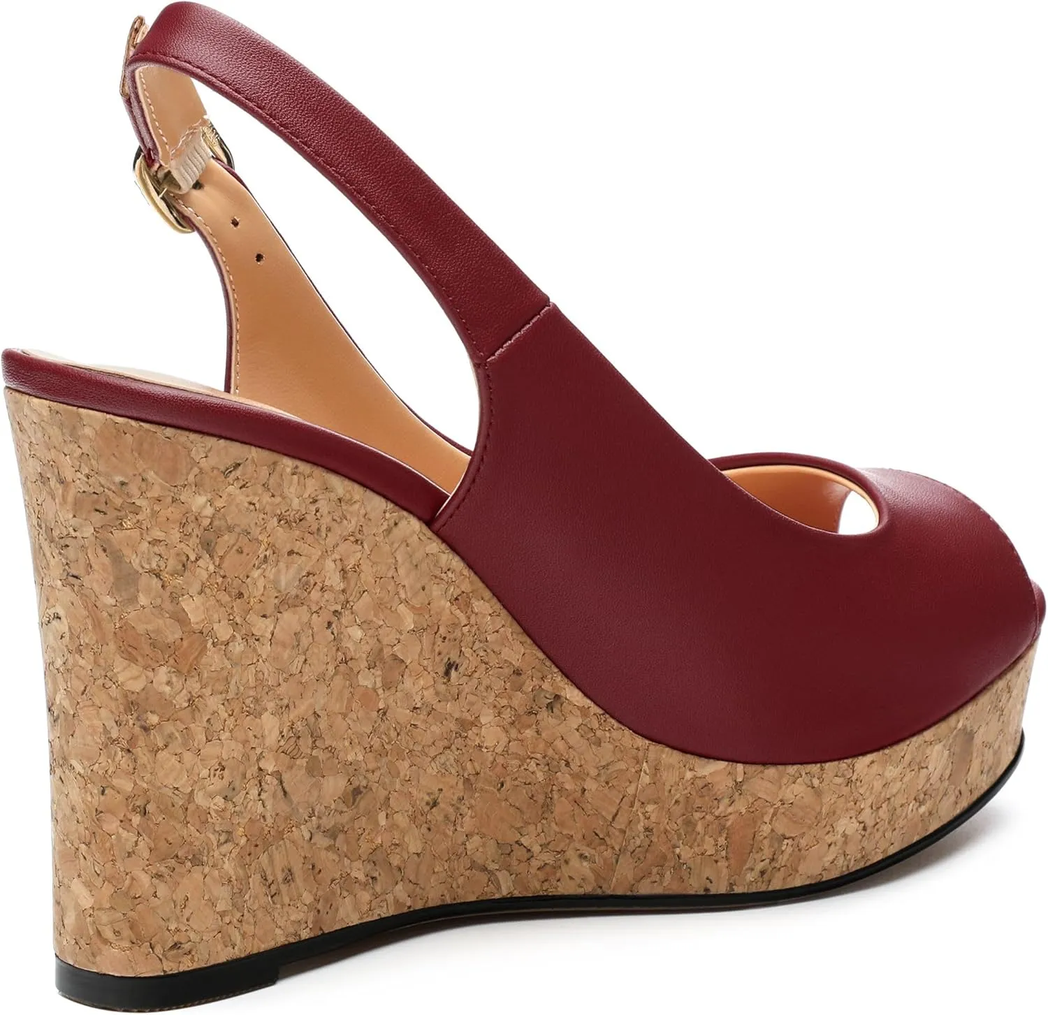 Womens Peep Toe Wedge Heels Matte Fashion Cork Slingback Pumps Platform Wedge Sandals 3.94 Inches
