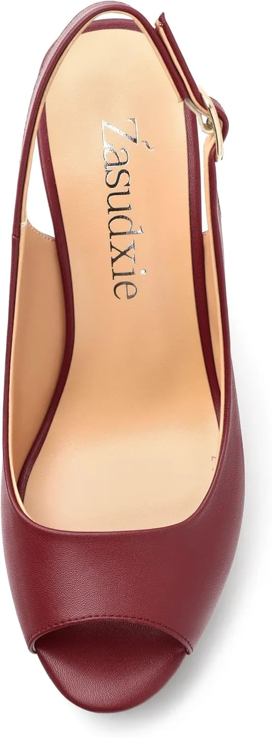 Womens Peep Toe Wedge Heels Matte Fashion Cork Slingback Pumps Platform Wedge Sandals 3.94 Inches