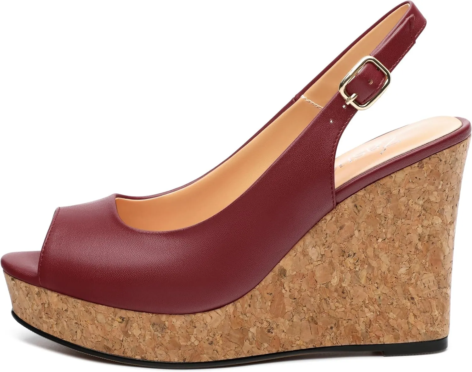 Womens Peep Toe Wedge Heels Matte Fashion Cork Slingback Pumps Platform Wedge Sandals 3.94 Inches