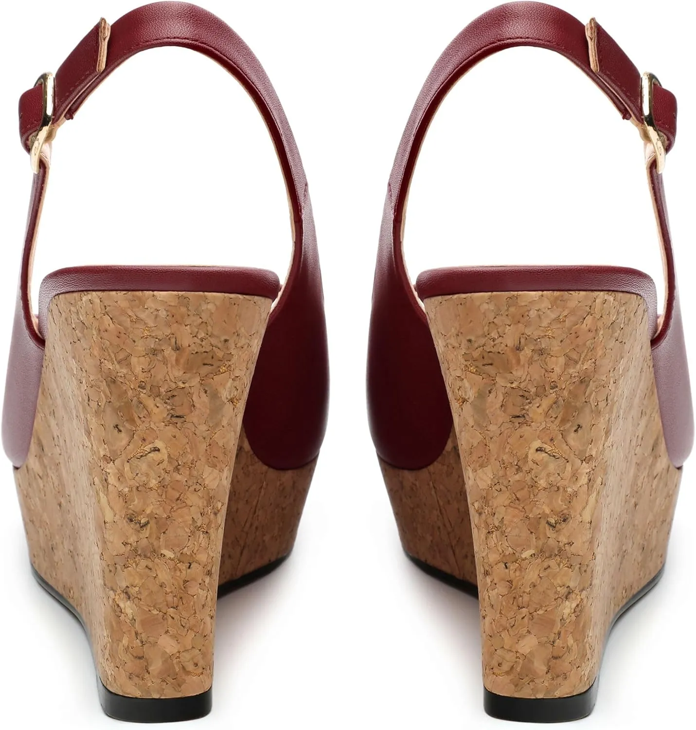 Womens Peep Toe Wedge Heels Matte Fashion Cork Slingback Pumps Platform Wedge Sandals 3.94 Inches