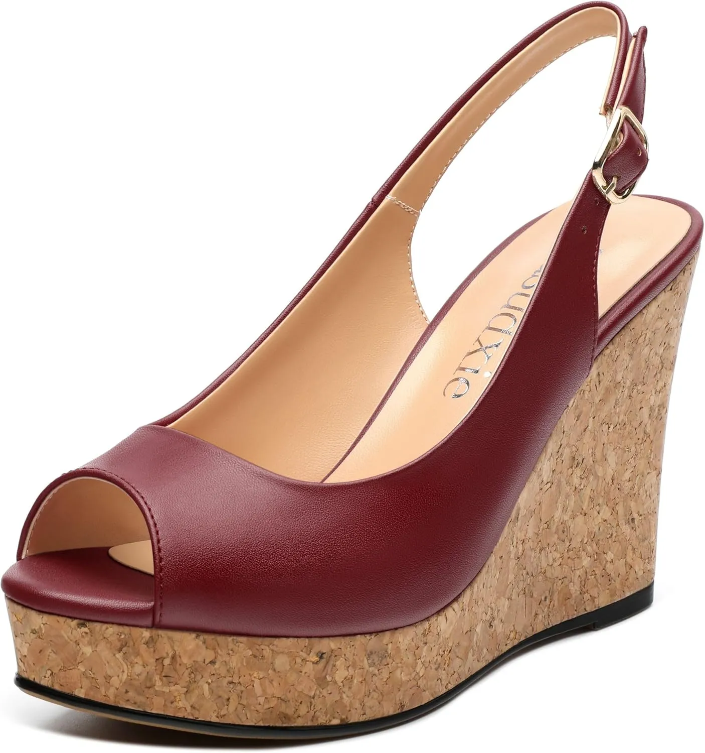 Womens Peep Toe Wedge Heels Matte Fashion Cork Slingback Pumps Platform Wedge Sandals 3.94 Inches
