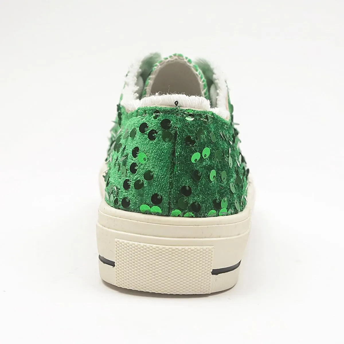Women's Platform Sneakers – Lightweight Lace-Up Canvas Sneakers with Sequin Embellishment, Anti-Slip Sole & Wear-Resistant Design for Casual & Fall Fashion