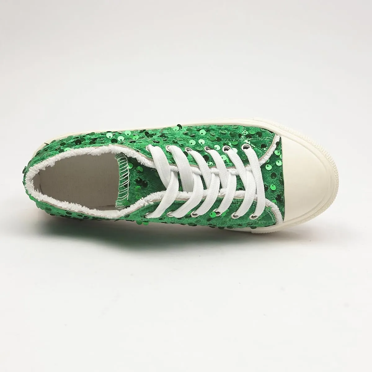 Women's Platform Sneakers – Lightweight Lace-Up Canvas Sneakers with Sequin Embellishment, Anti-Slip Sole & Wear-Resistant Design for Casual & Fall Fashion