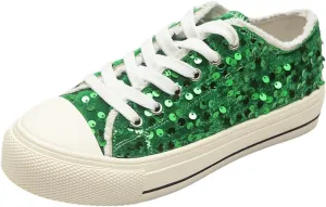 Women's Platform Sneakers – Lightweight Lace-Up Canvas Sneakers with Sequin Embellishment, Anti-Slip Sole & Wear-Resistant Design for Casual & Fall Fashion