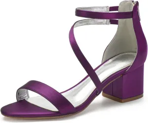Women's Satin Block Heels Wedding Sandals Ankle Strap Comfortable Bridal Shoes Formal Evening Prom Party Shoes
